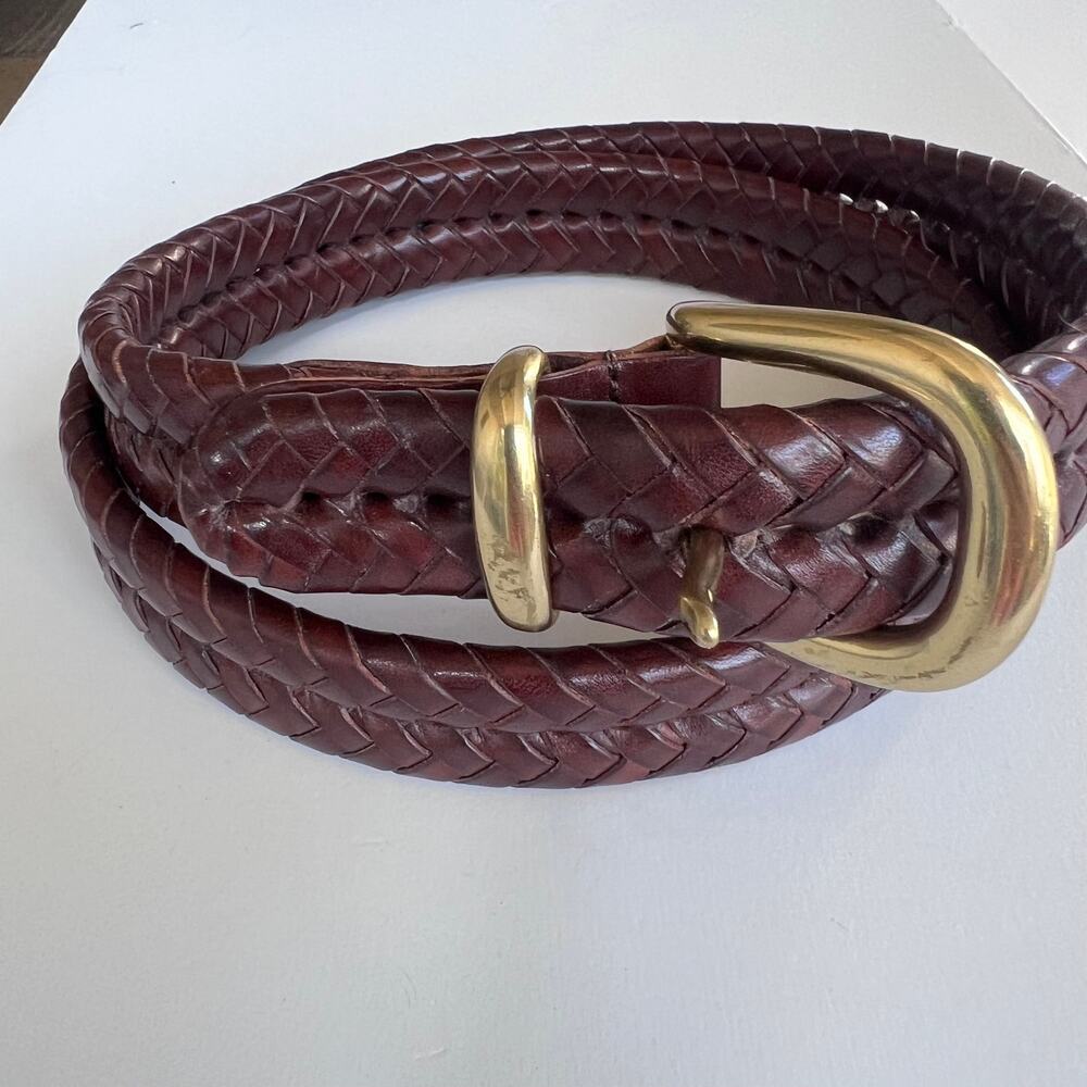 Coach Brown Braided Leather Belt Solid Brass Buckle Adjustable Vintage 36